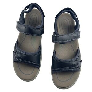 Orthofeet Malibu Women's Black Leather Adjustable Strap Comfort Sandals US 8 NIB